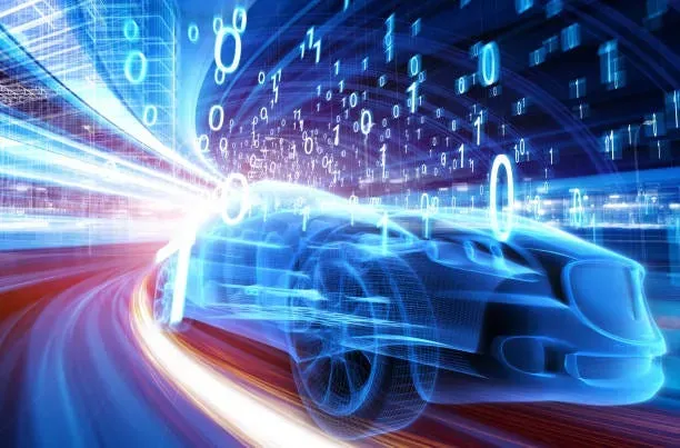 car driving through graphical data