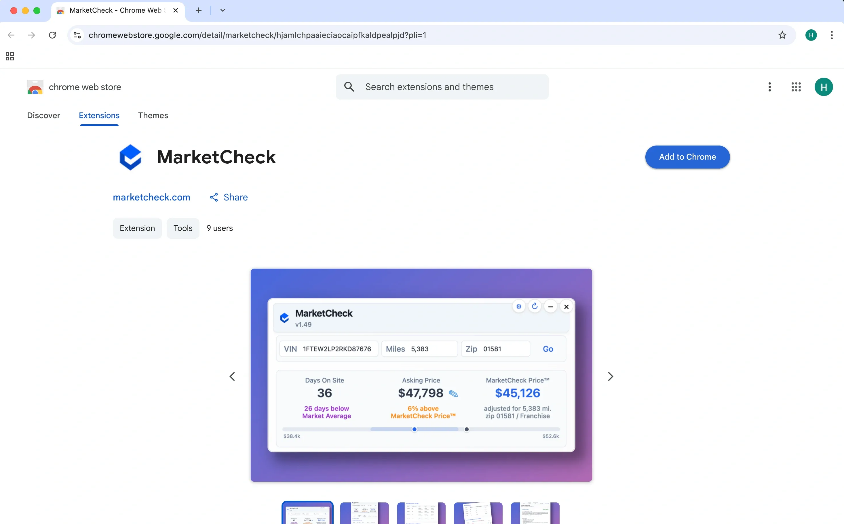 Step 1: Go to the Chrome Web Store to download the MarketCheck Chrome Extension